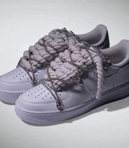 SNEAKERS NIKE AIR FORCE 1 "ROPE LACES WHITE" TRIPLE SILVER CUSTOM