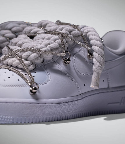 SNEAKERS NIKE AIR FORCE 1 "ROPE LACES WHITE" TRIPLE SILVER CUSTOM