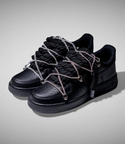 SNEAKERS NIKE AIR FORCE 1 "ROPE LACES BLACK" TRIPLE SILVER CUSTOM