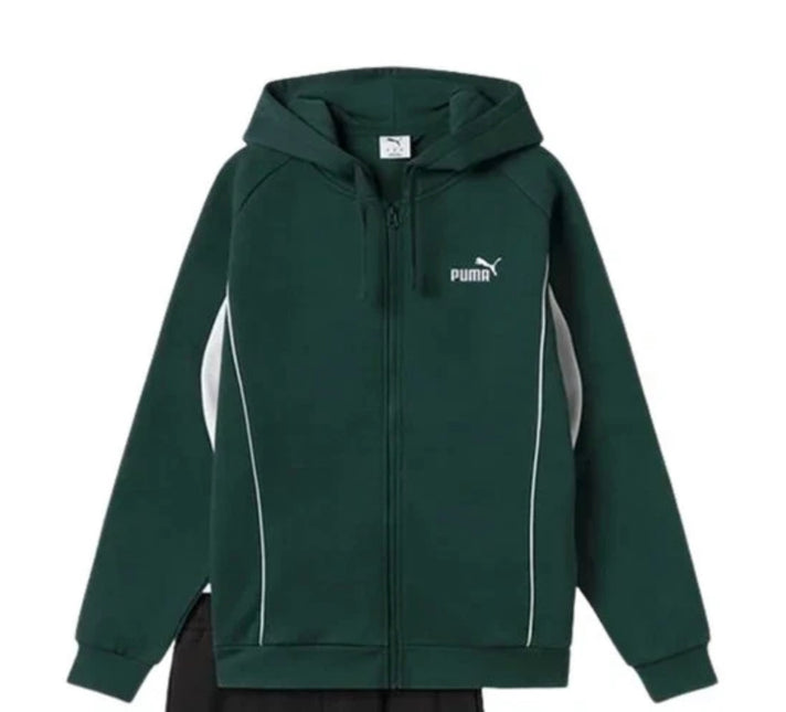 Tuta Puma uomo felpata con cappuccio Verde/Bianca