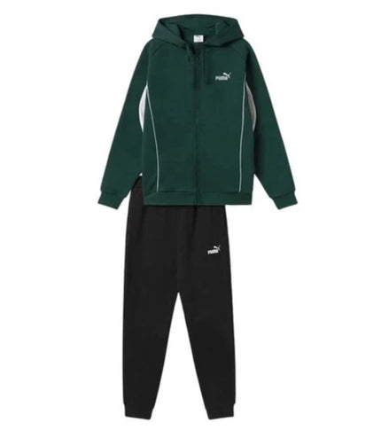 Tuta Puma uomo felpata con cappuccio Verde/Bianca
