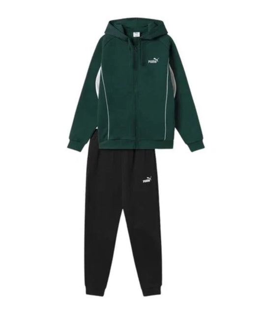 Tuta Puma uomo felpata con cappuccio Verde/Bianca